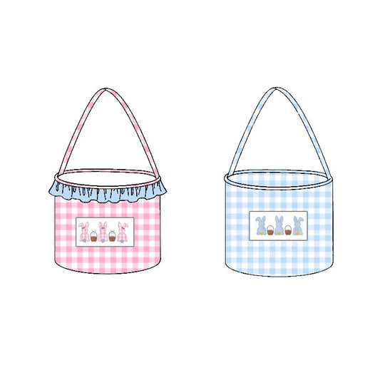 ( Moq 10 ) Boys Girls Kids Rabbits Plaid Easter Basket Bag
