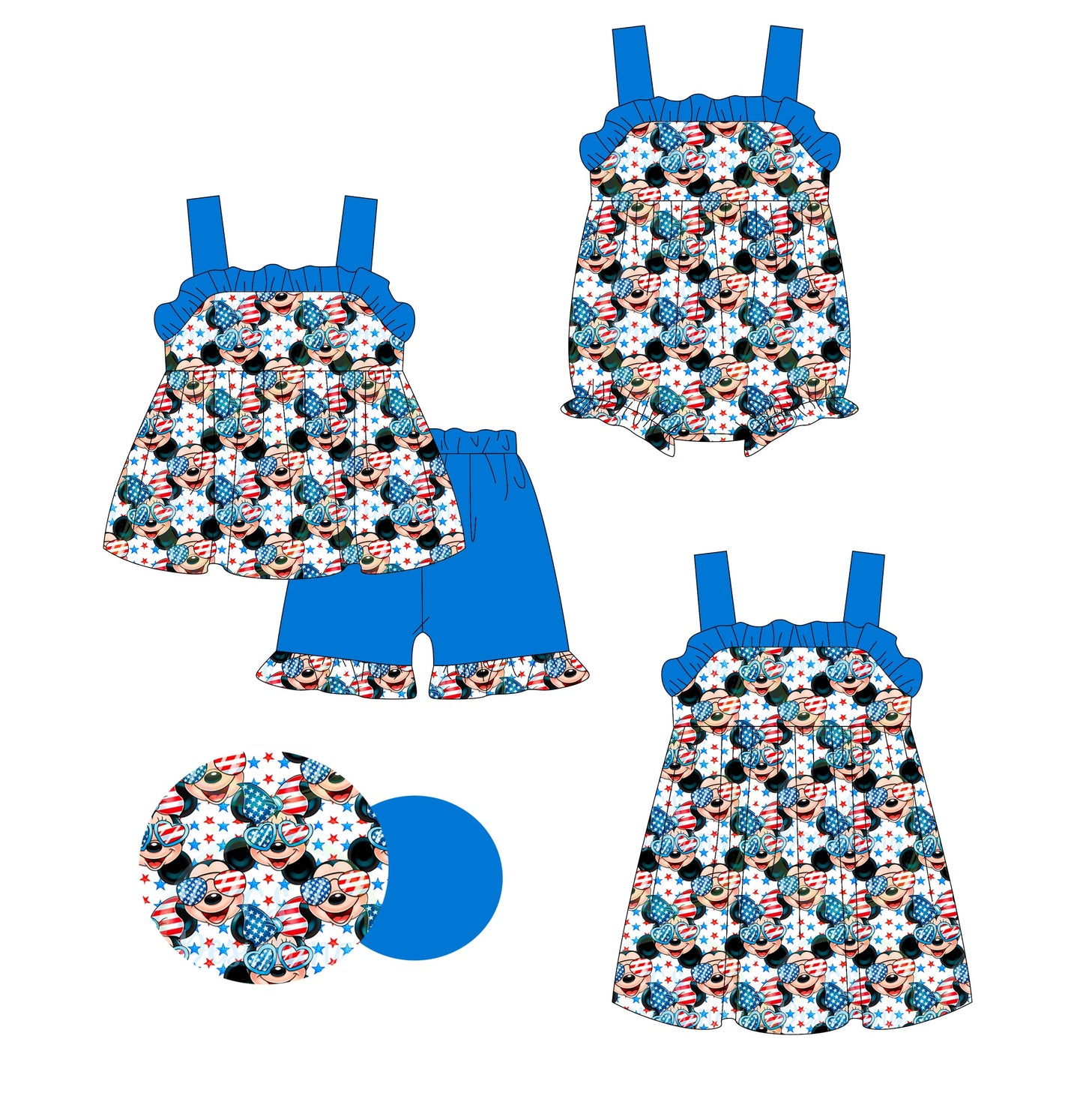 Baby Girl July 4th Mouse July 4th Sibling Romper Dress Set ( Moq 5 Each Style ) 3.10