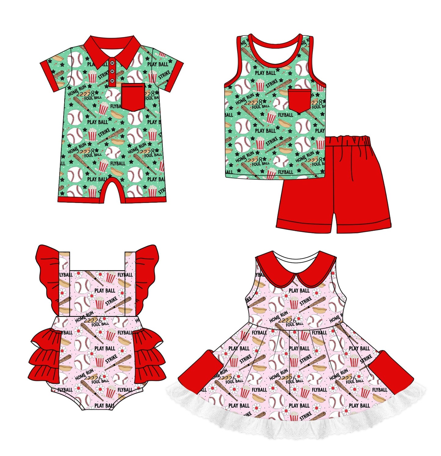 Baby Boy Girl Baseball Sibling Romper Dress Set ( Moq 5 Each Style ) 1.2