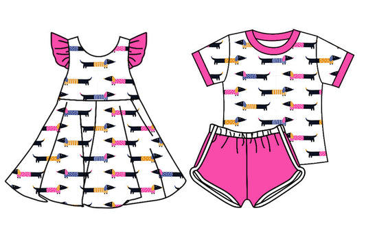 ( Moq 5 Each Style ) Baby Girl Short Sleeves Dogs Sibling Dress Set 4.18