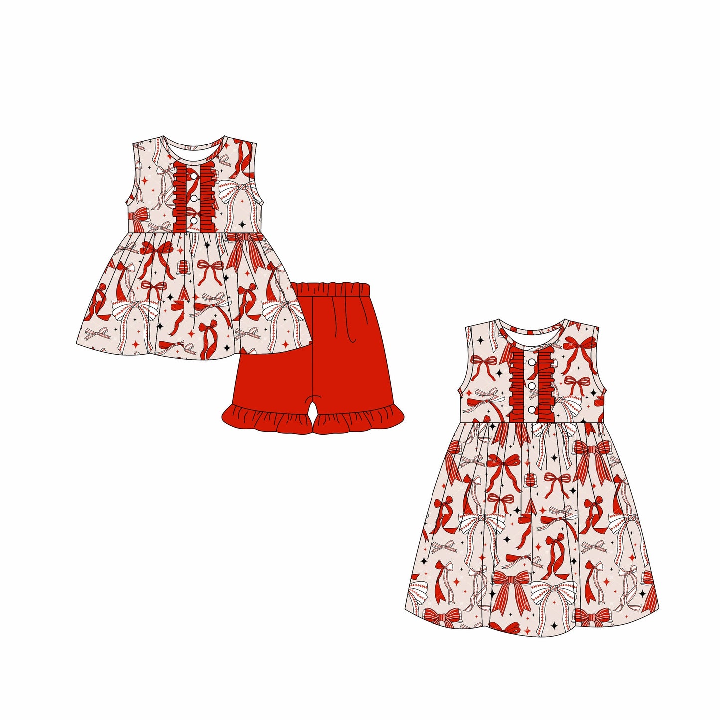 Baby Girl Sleeveless Bows Red Ruffle Sibling Dress Set ( Moq 5 Each Style ) 3.3
