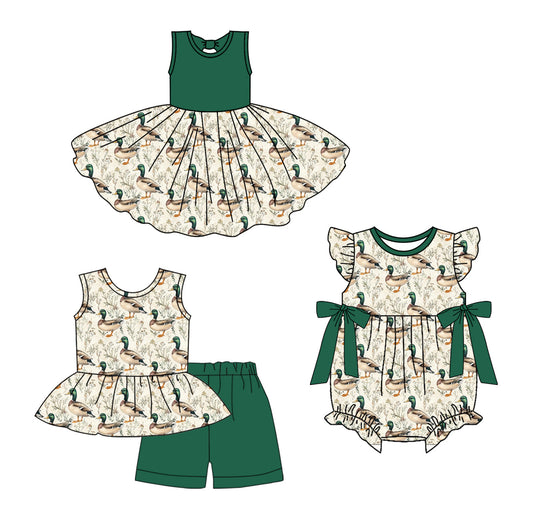 ( Moq 5 Each Style ) Baby Girl Ducks Sibling Green Romper Dress Set 3.24