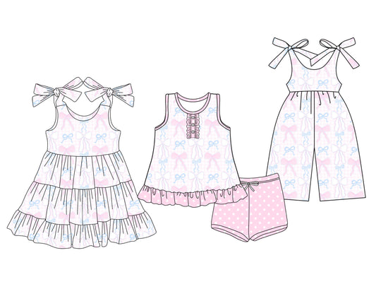 ( Moq 5 Each Style ) Baby Girl Sleeveless Bows Sibling Jumpsuit Dress Set 3.28