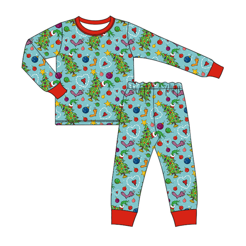 Baby Boy Long Sleeves Christmas Tree Shirt Pajamas Pants Green Set
