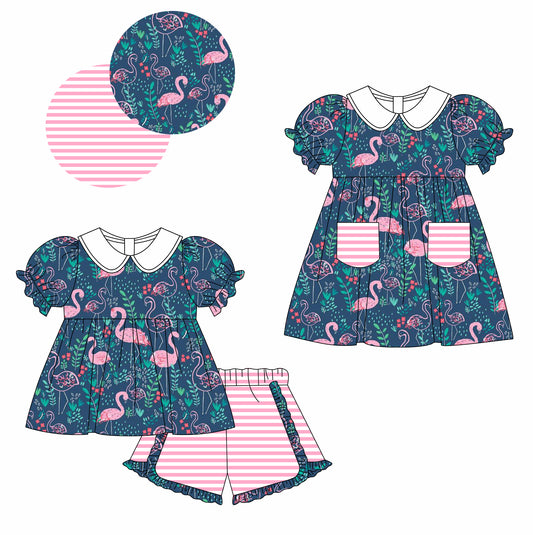 Baby Girl Short Sleeves Stripes Sibling Dress Clothes Set ( Moq 5 Each Design ) 12.2