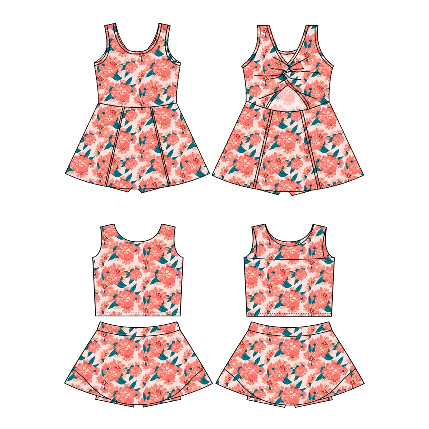 Baby Girl Sleeveless Flower Sibling Skorts Dress Set ( Moq 5 Each Style ) 3.18