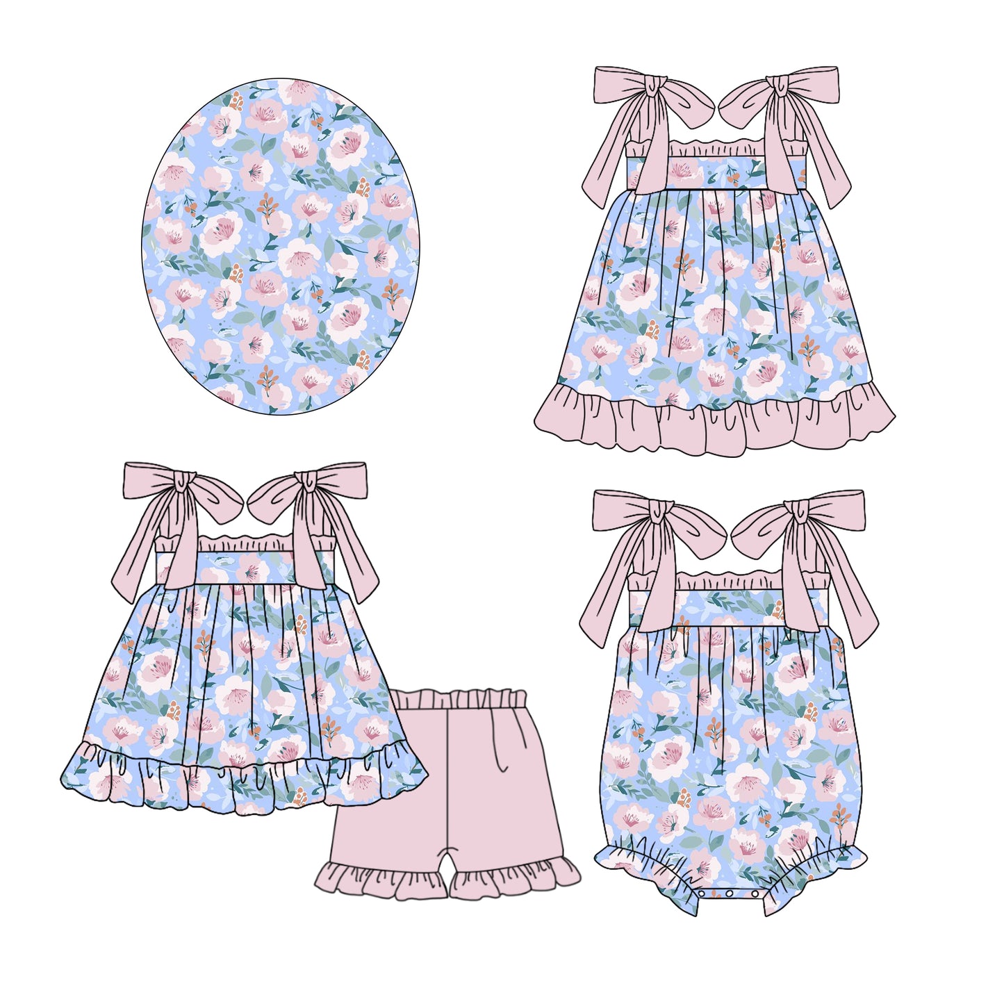 Baby Girl Straps Flower Sibling Summer Romper Dress Clothes Set ( Moq 5 Each Design )11.25