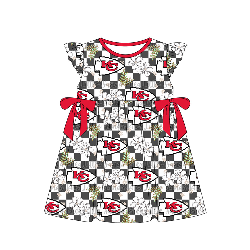 Baby Girl Football Flower Checked Sibling Dress Romper Set ( Moq 5 Each Style )