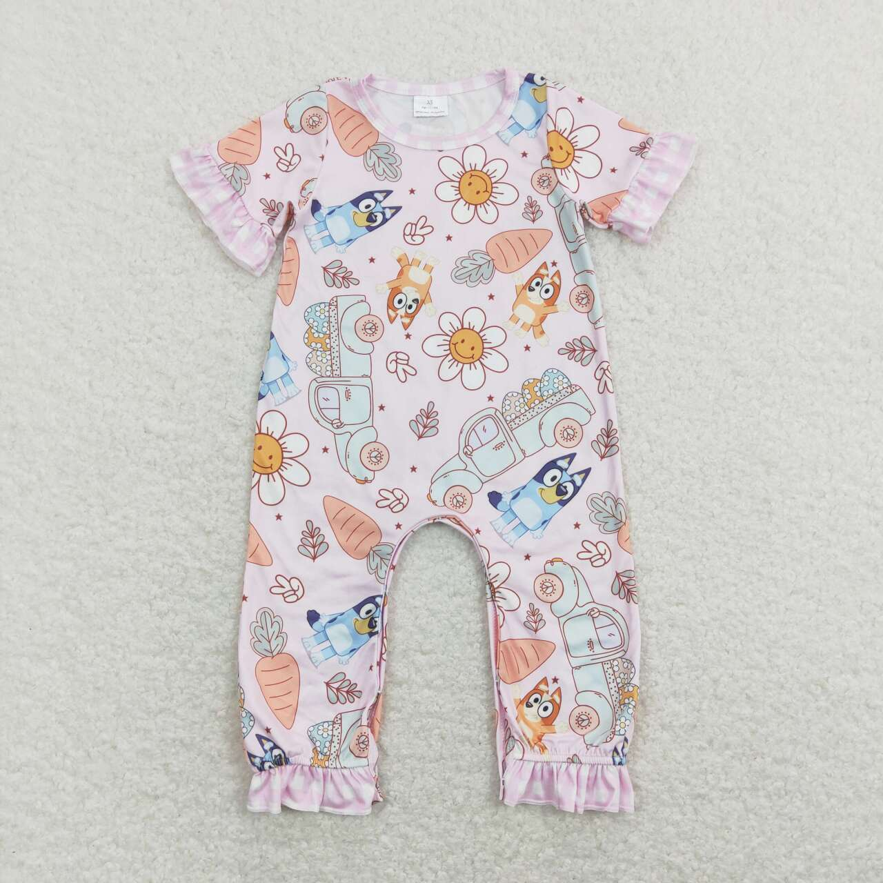 Sibling Baby Boys Girls Short Sleeves Dogs Flower Eggs Carrots Trucks Easter Romper Pajamas Sets RTS