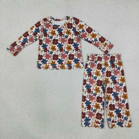 Baby Girls Kids Long Sleeves Flower Shirt Pants Scallop Set Clothes RTS