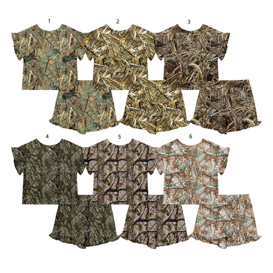 ( Moq 5 Each Style ) Sibling Baby Girls Kids Short Sleeves Camo Shirts Shorts Summer Sets