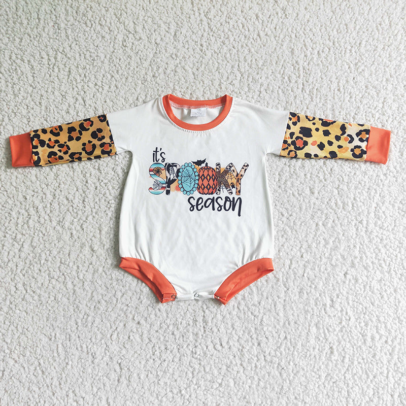 Promotion Baby Girl Leopard Long Sleeves Halloween Fall Romper RTS