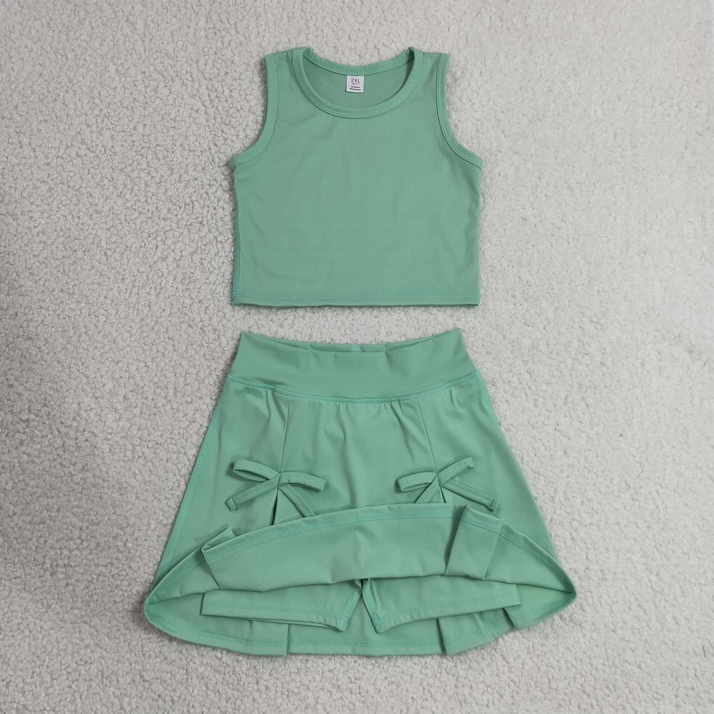 Baby Girls Kids Green Tops Shorts Skirt Shorts Summer Yoga Active Clothes Set RTS
