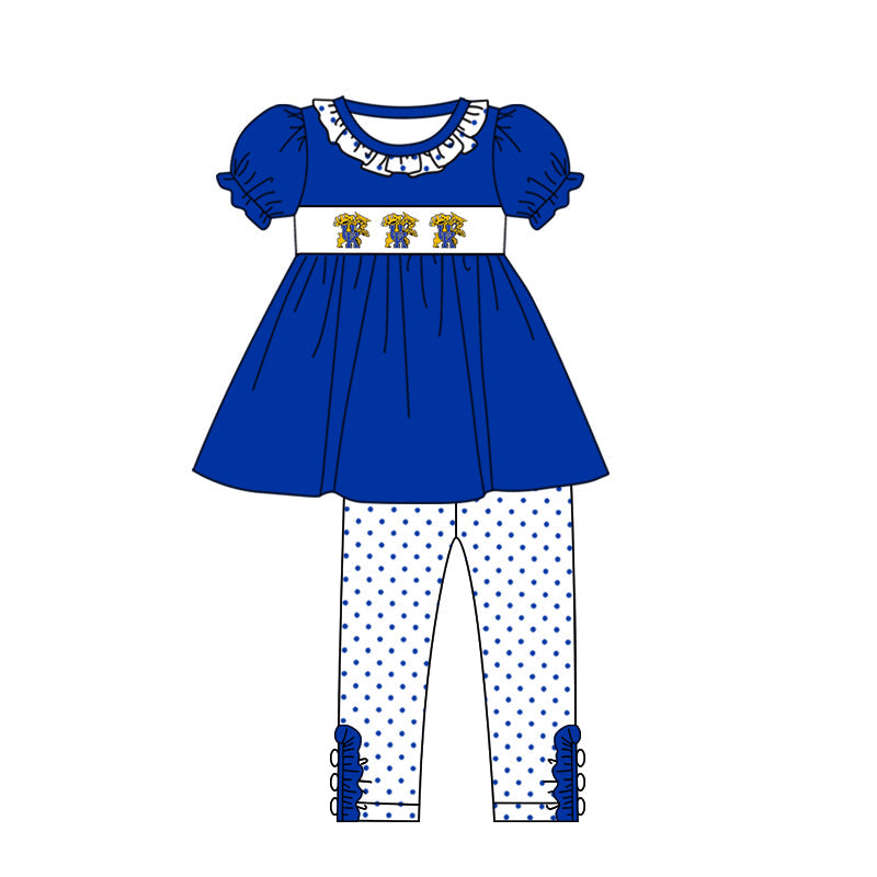 Baby Girl Short Sleeves Tiger Blue Tunic Leggings Pants Clothes Team Set Moq 5