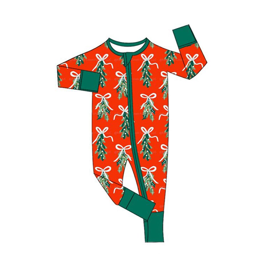 ( Moq 5 ) Preorder Baby Girls Kids Christmas Bows Tree Zipper Sleeper Footie Romper Clothes