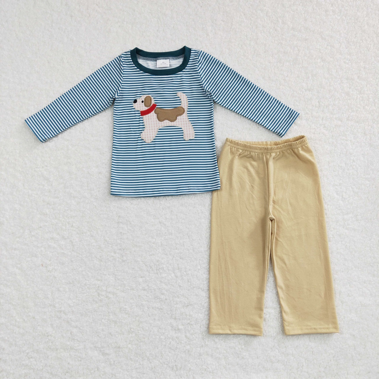 LR0727 Baby Boy Long Sleeves Embroidery Dog Stripes One Piece Romper