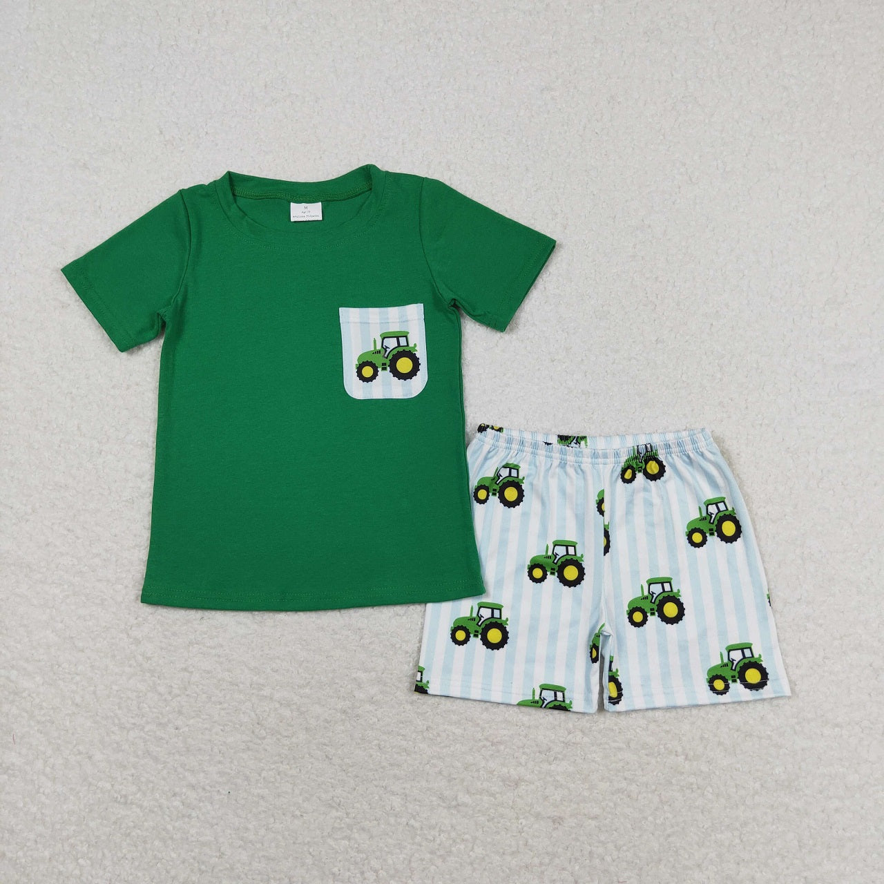 Baby Girl Tractors Stripes Tops Green Shorts Summer Set