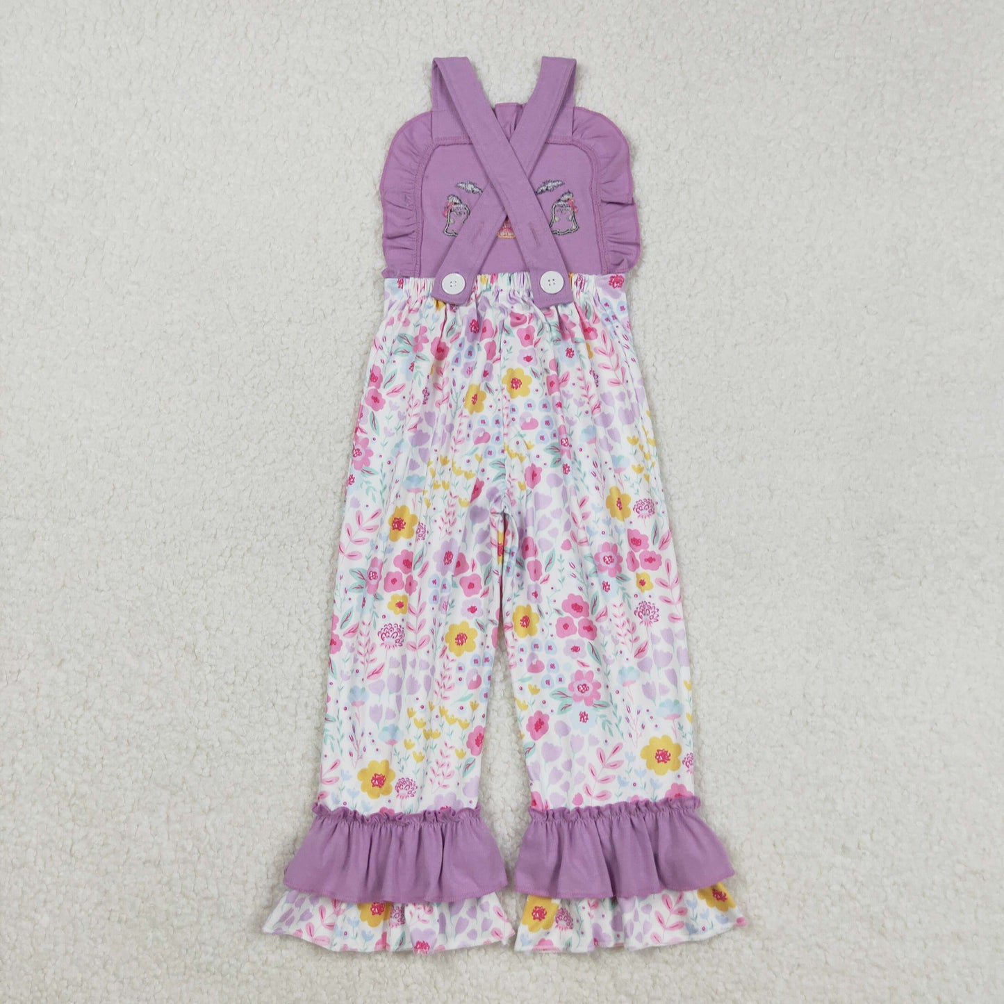 Baby Girl Sleeveless Halloween Embroidery Ghost Pumpkin Flower Purple Fall Jumpsuit