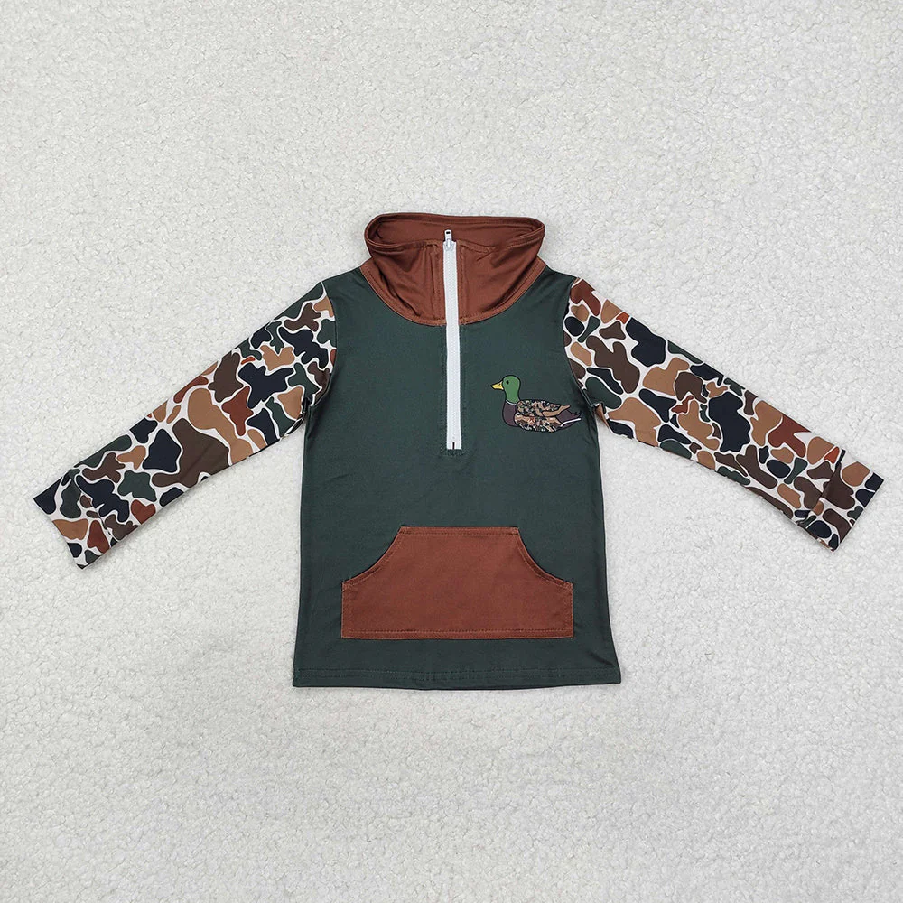 Baby Boy Long Sleeves Camo Zipper Duck Hunting Sibling Brother Pullover Shirt Tops