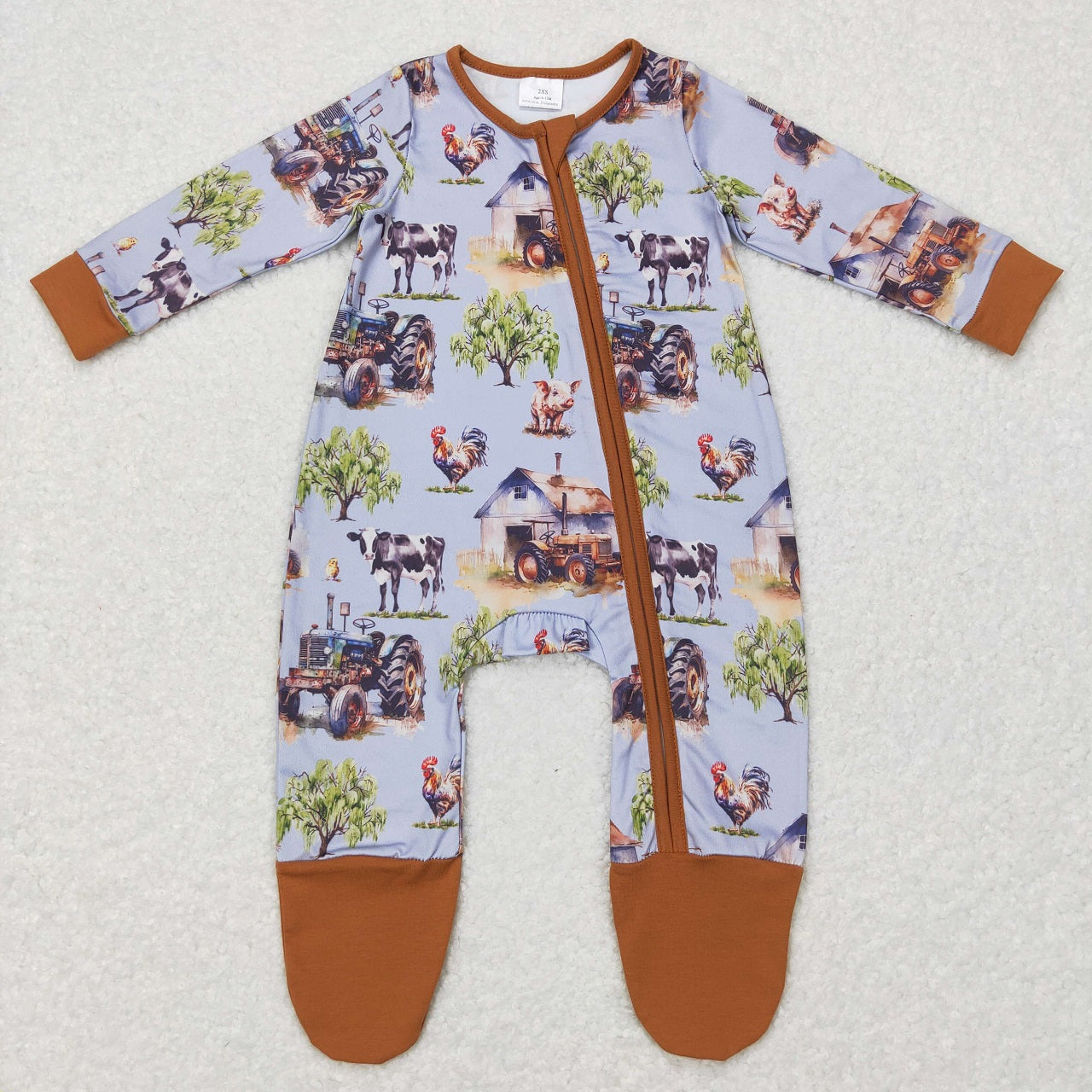 GLP0728 Baby Girl Long Sleeves Farm Tractor Cow Bell Pants Outfit
