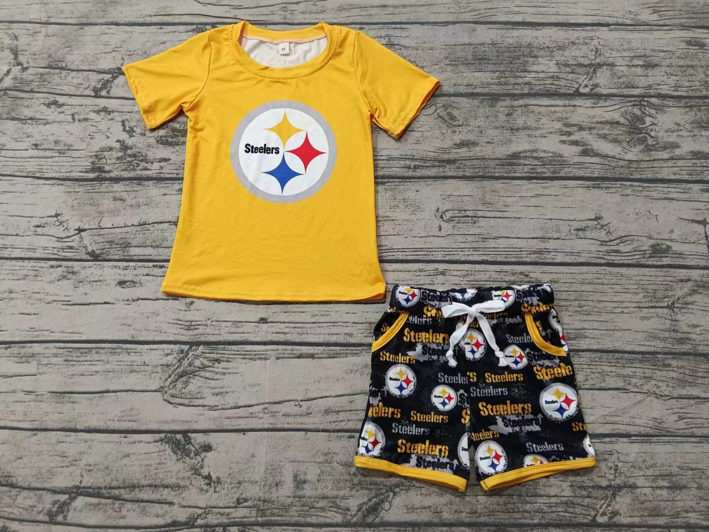 Baby Boy Short Sleeves Yellow Shirt Team Pocket Shorts Outfit Clothes Set