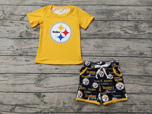 Baby Boy Short Sleeves Yellow Shirt Team Pocket Shorts Outfit Clothes Set