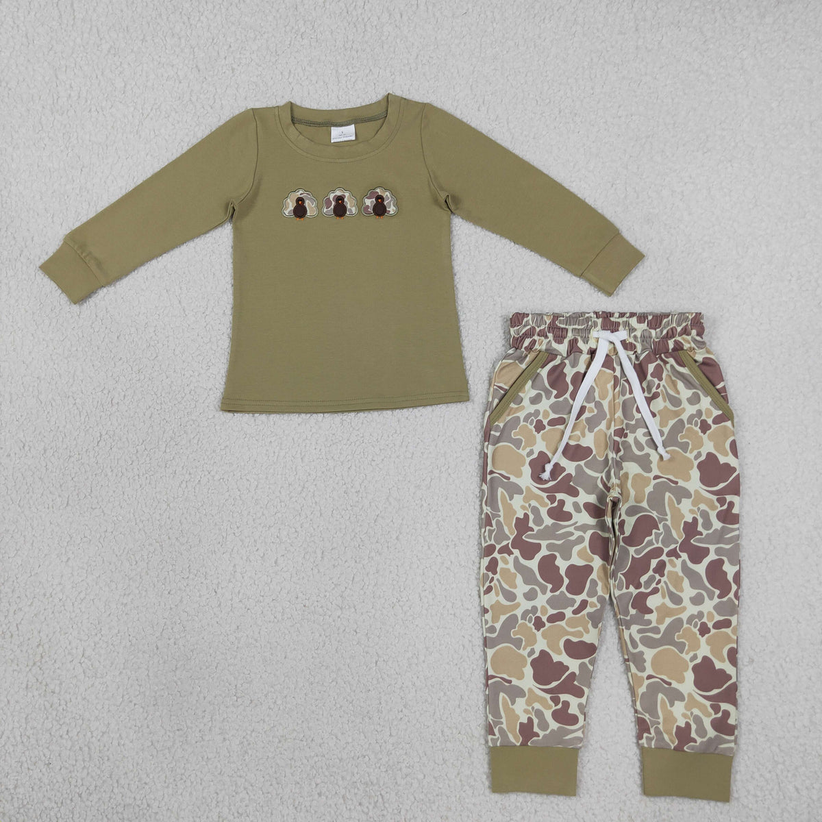 Baby Boys Kids Long Sleeves Embroidery Camo turkey Shirt Pockets Jogger Pants Fall Set RTS