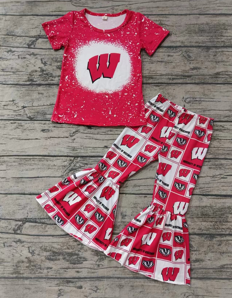 Baby Girl Toddler Red Short Sleeves Badger Shirt Bell Pants Team Set