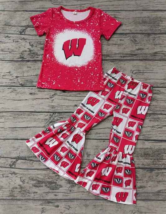 Baby Girl Toddler Red Short Sleeves Badger Shirt Bell Pants Team Set