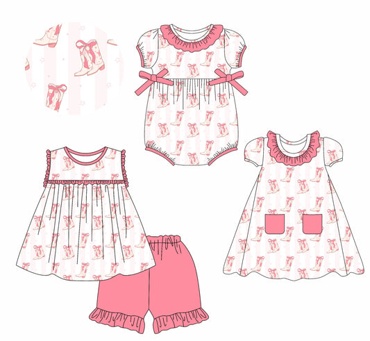 Baby Girl Boots Bows Sibling Romper Dress Set ( Moq 5 Each Style ) 2.13