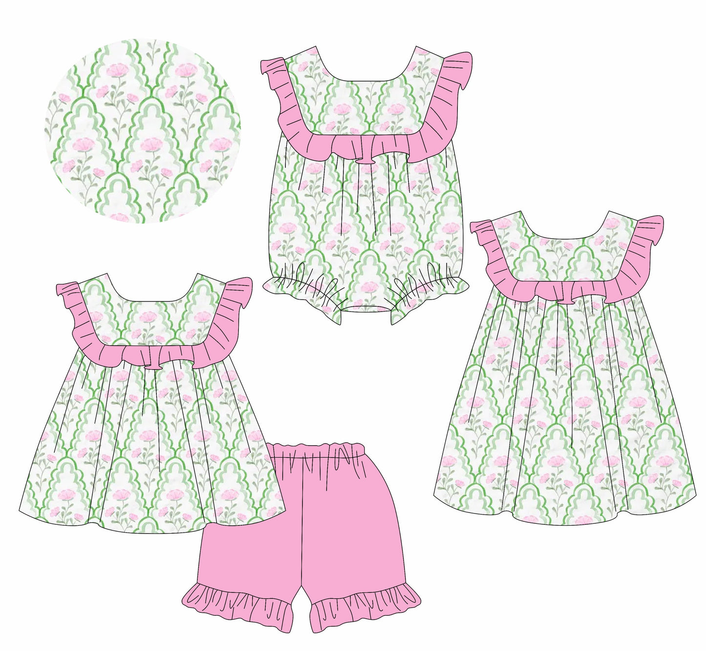 Baby Girl Flower Ruffle Sibling Romper Dress Set ( Moq 5 Each Style ) 1.11
