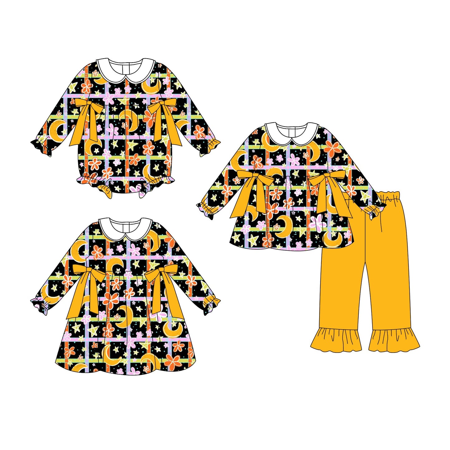 ( Moq 5 Each Style ) Baby Girl Toddler Flower Bows Sibling Romper Dress Set