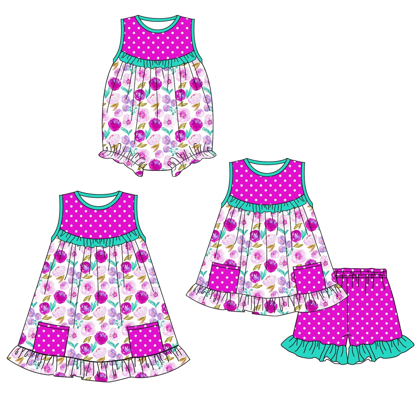 Baby Girl Flower Purple Sibling Romper Dress Set ( Moq 5 Each Style ) 1.24