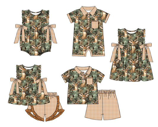 Baby Boy Girl Deer Camo Sibling Dress Romper Clothes Set ( Moq 5 Each style ) 11.22