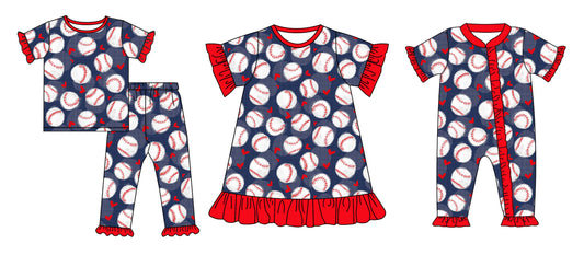 Baby Girl Short Sleeves Valentines Baseball Hearts Sibling Romper Dress Clothes Set ( Moq 5 Each Design )12.2