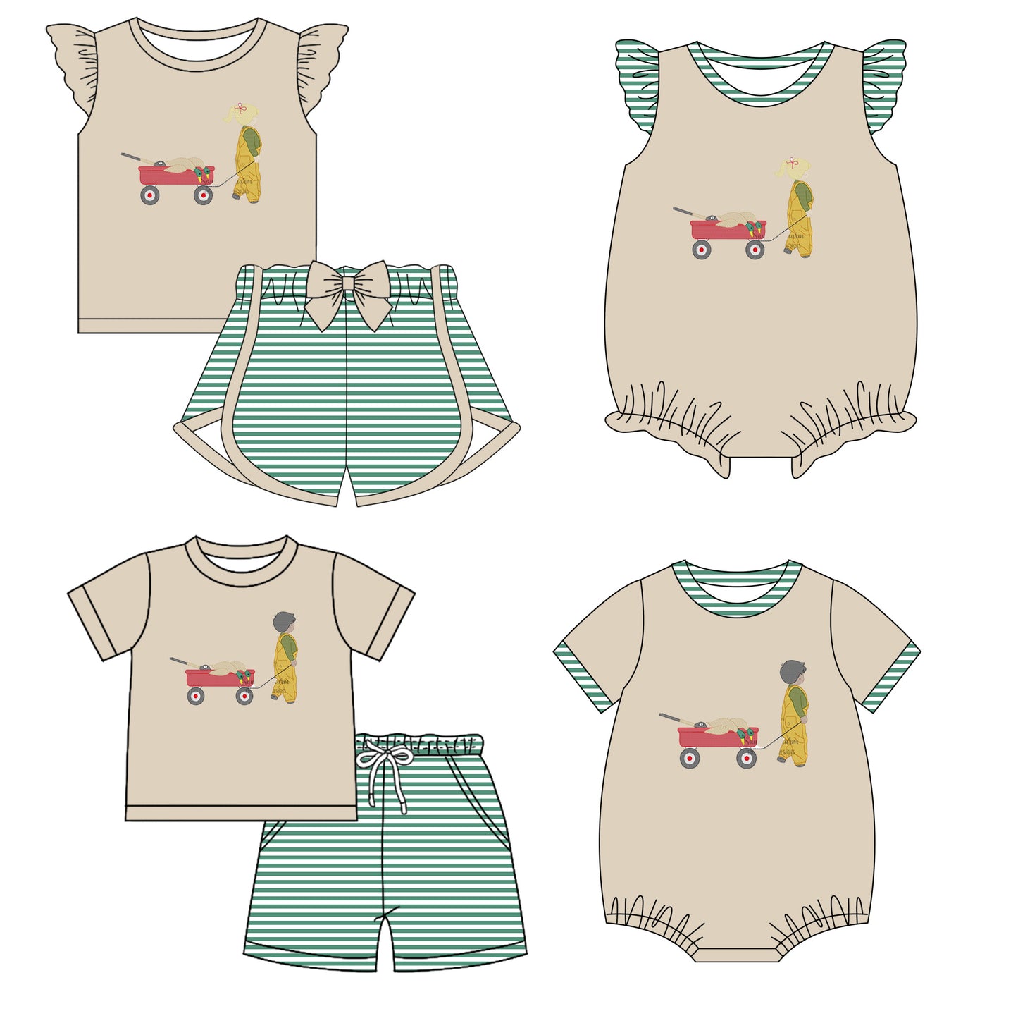 Baby Boy Girl Short Sleeves Ducks Sibling Romper Clothes Set ( Moq 5 Each style ) 11.28