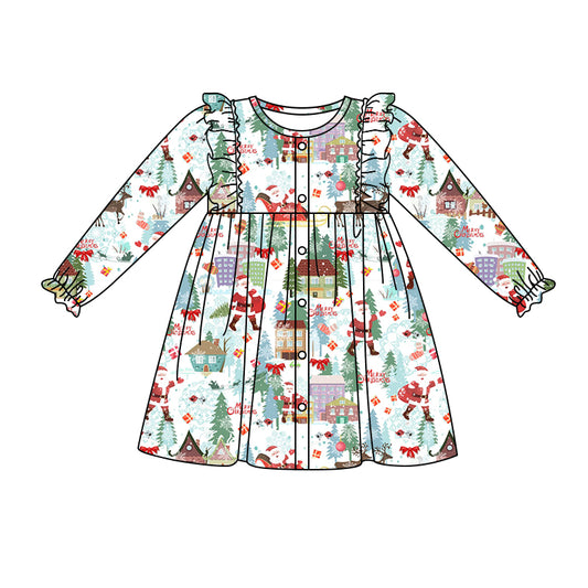 Baby Girl Long Sleeves Santa Gifts Christmas Dress