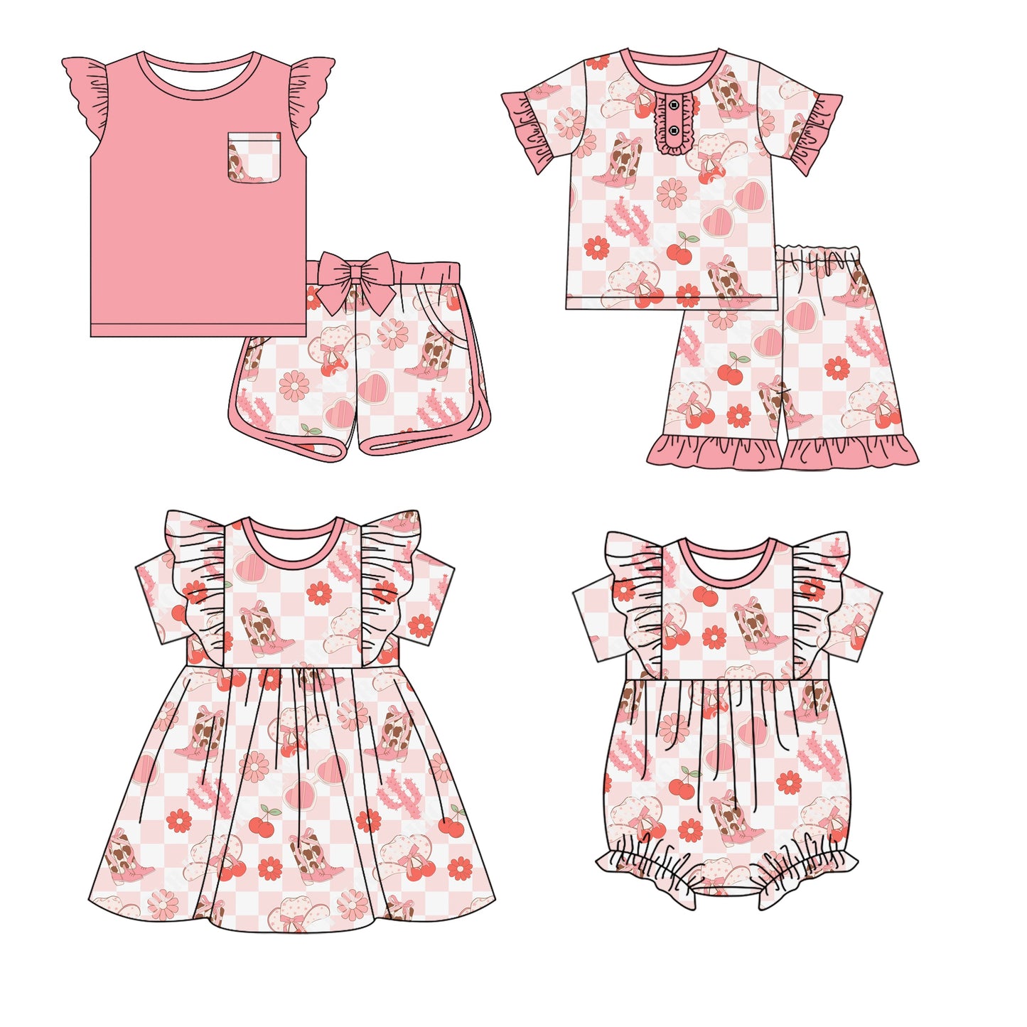 Baby Girl Short Sleeves Flower Boots Sibling Romper Dress Set ( Moq 5 Each Style ) 12.18