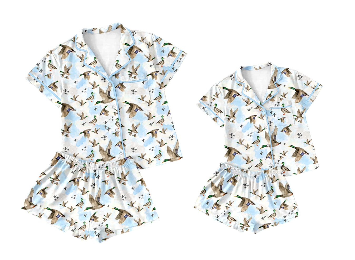 Baby Girl Adult Women Ducks Blue Sibling Buttons Pajamas Set ( Moq 5 Each Style ) 3.20