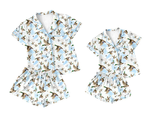 Baby Girl Adult Women Ducks Blue Sibling Buttons Pajamas Set ( Moq 5 Each Style ) 3.20