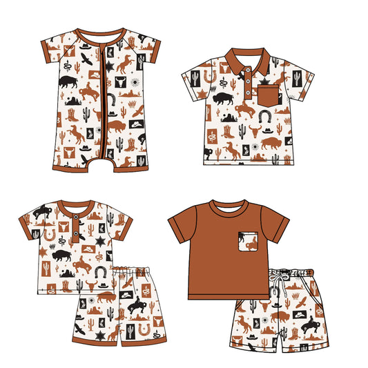 Baby Boy Short Sleeves Western Rodeo Sibling Romper Shirt Set ( Moq 5 Each Style ) 4.1