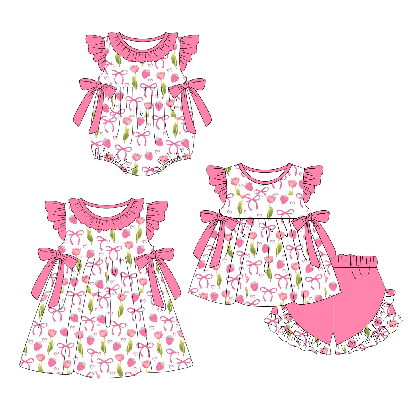 Baby Girl Bows Strawberry Sibling Romper Dress Set ( Moq 5 Each Style ) 1.14