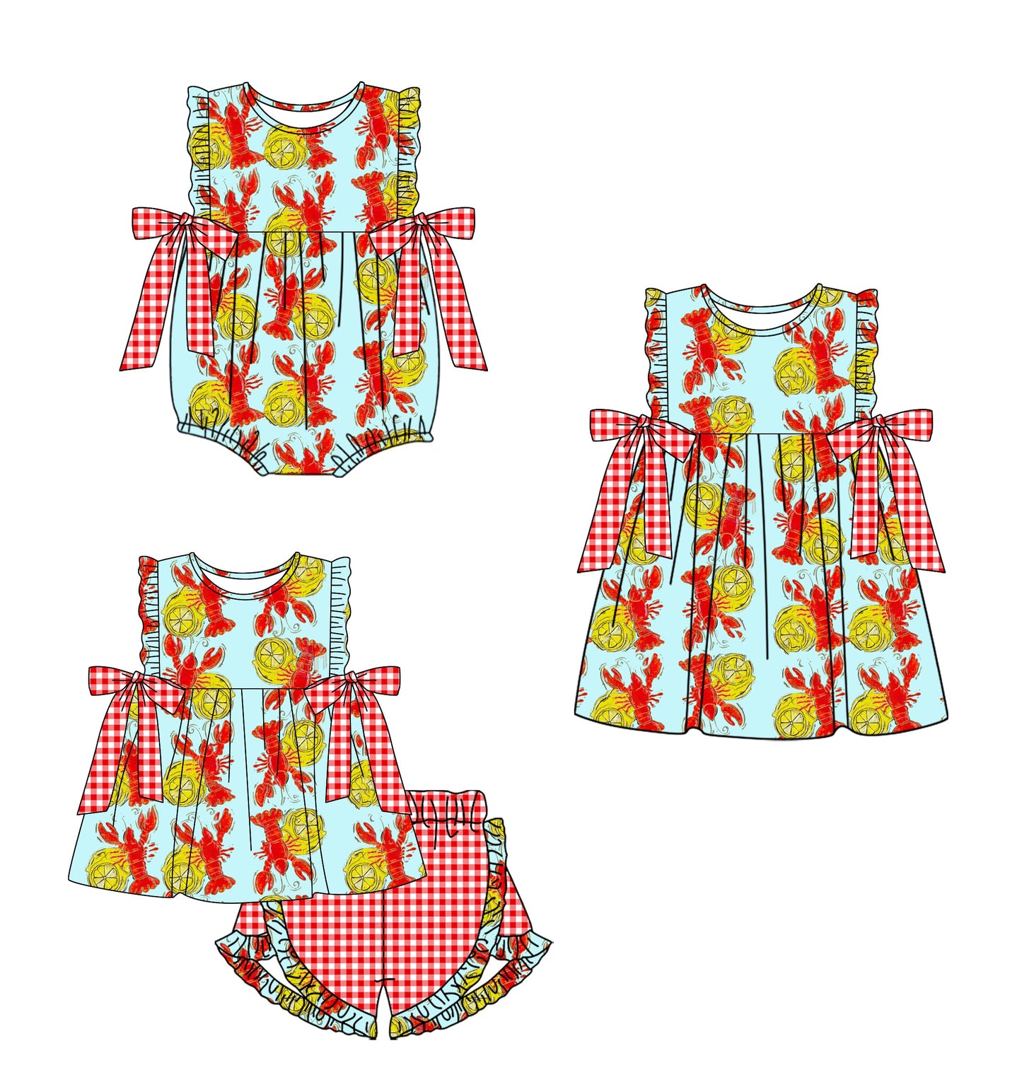 Baby Girl Sleeveless Crawfish Sibling Romper Dress Set ( Moq 5 Each Design ) 12.16