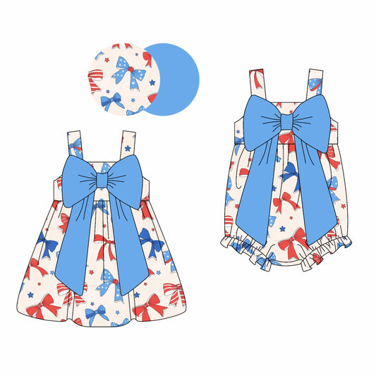 Baby Girl Straps July 4th Bows Sibling Romper Dress ( Moq 5 Each Style ) 3.5