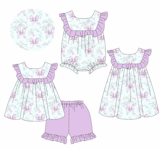 Baby Girl Purple Bows Flower Sibling Romper Dress Set ( Moq 5 Each Style ) 2.20