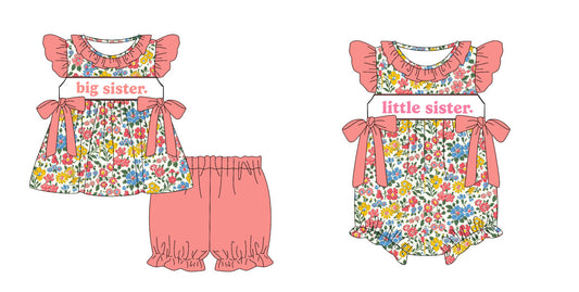 Baby Girl Bows Big Little Sister Flower Sibling Romper Set ( Moq 5 Each Style ) 12.27
