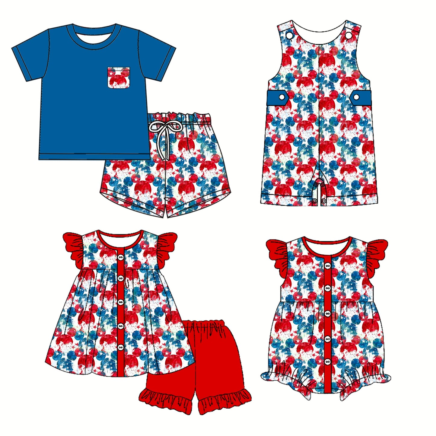 Baby Boy Girl Cartoon Mouse Sibling Romper Set ( Moq 5 Each Style ) 2.27