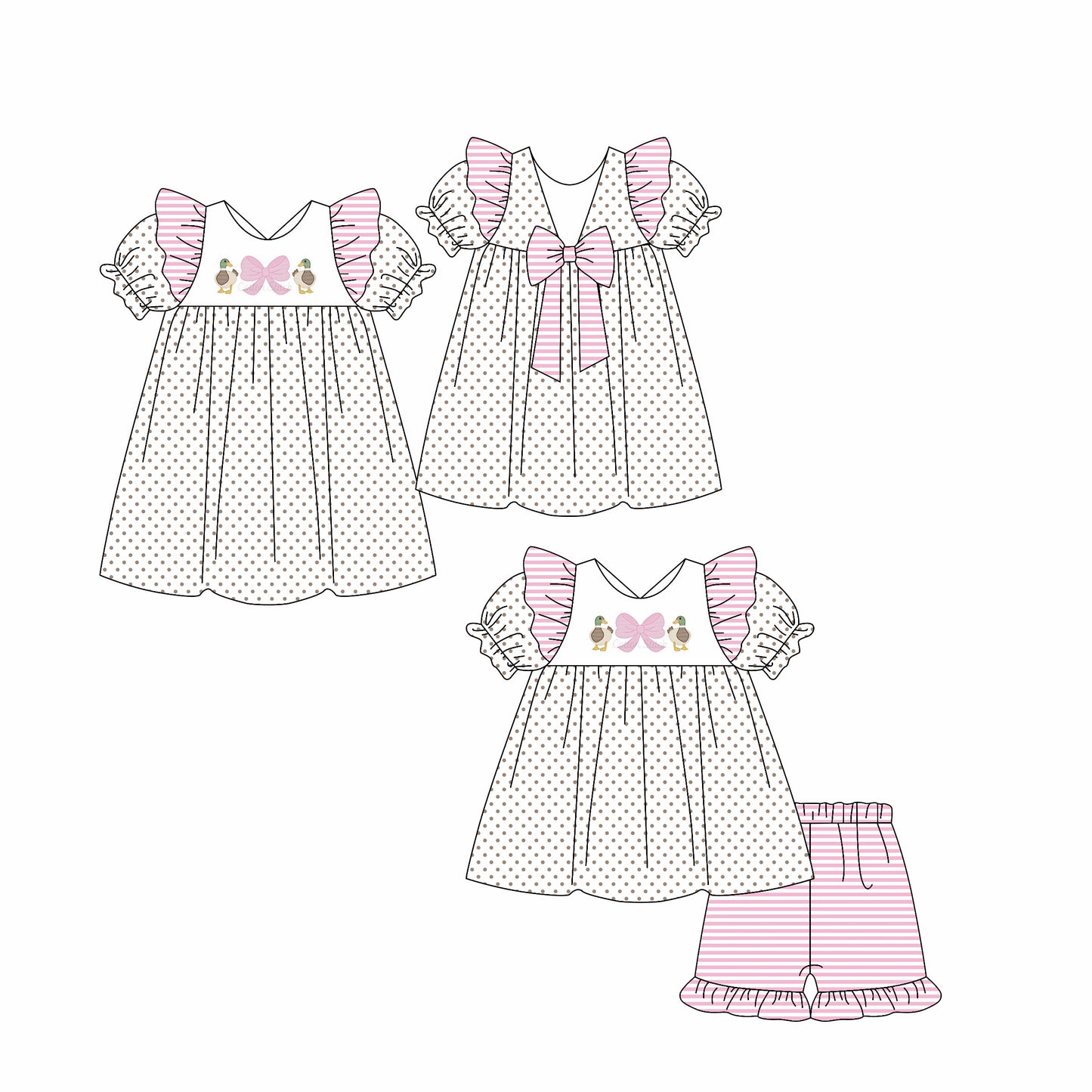 Baby Girl Ducks Bows Ruffle Sibling Dress Set ( Moq 5 Each Style ) 2.12