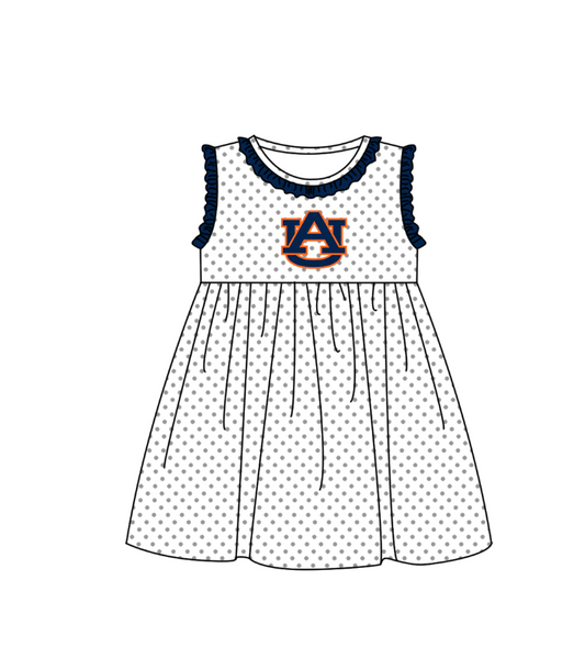 ( Moq 5 ) Baby Girls Toddler Sleeveless AU Dots Team Navy Ruffle Knee Length Dress