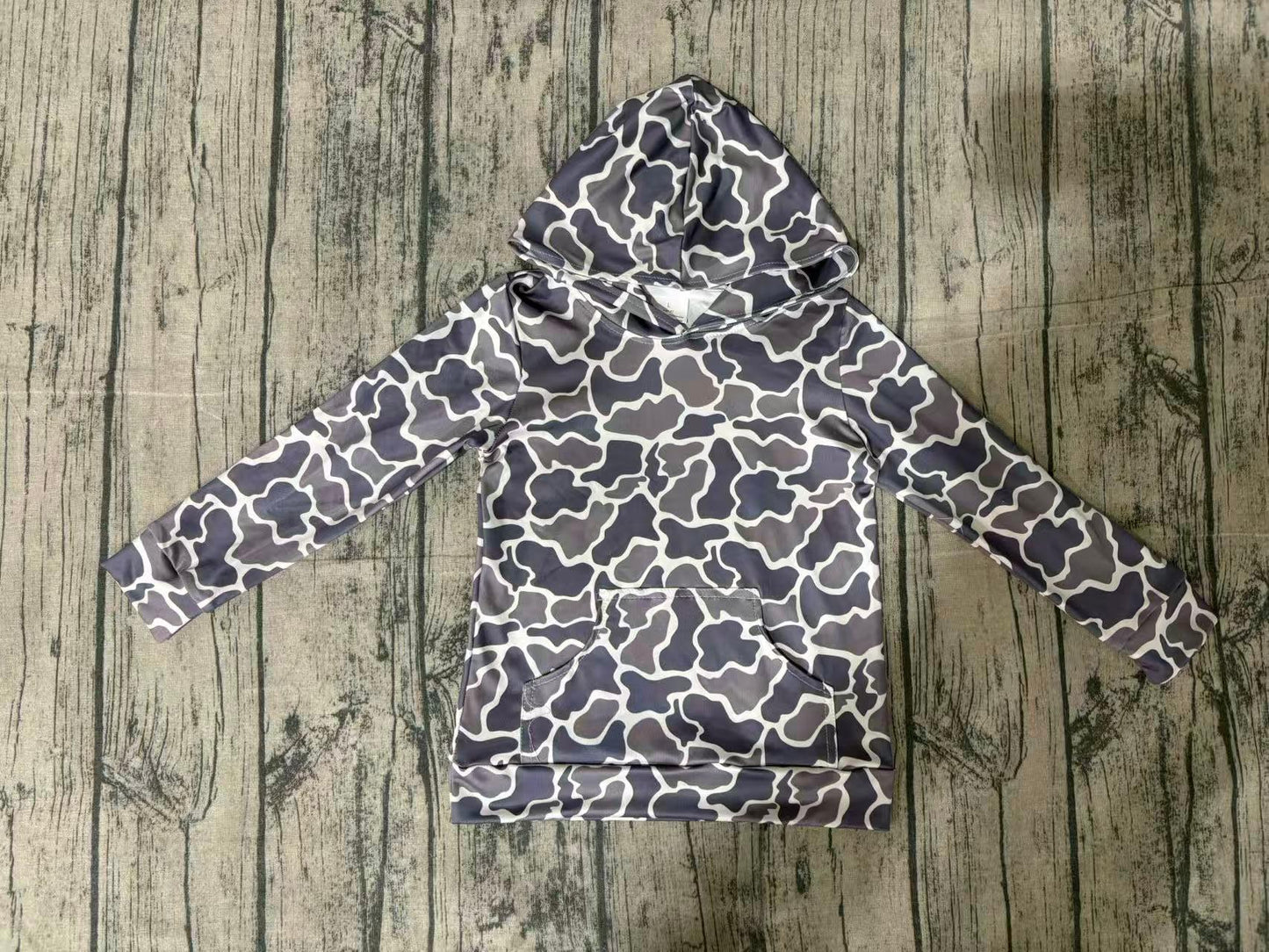 ( No moq ) Preorder Baby Boys Kids Long Sleeves Camo Pocket Hoodie Shirt Pullover Tops